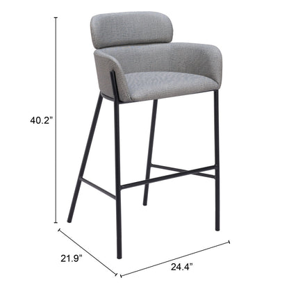 30" Slate Gray And Black Fabric And Steel Bar Height Bar Chair - Loft&Timber