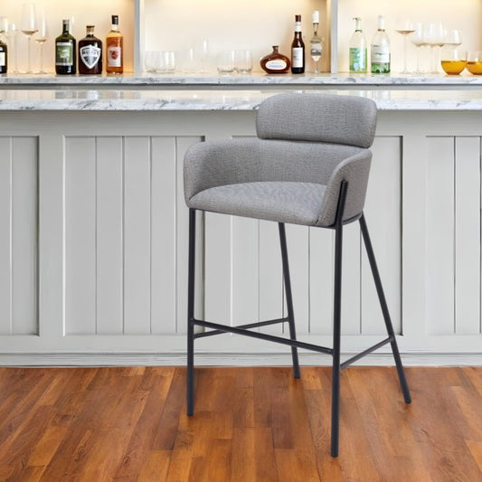 30" Slate Gray And Black Fabric And Steel Bar Height Bar Chair - Loft&Timber