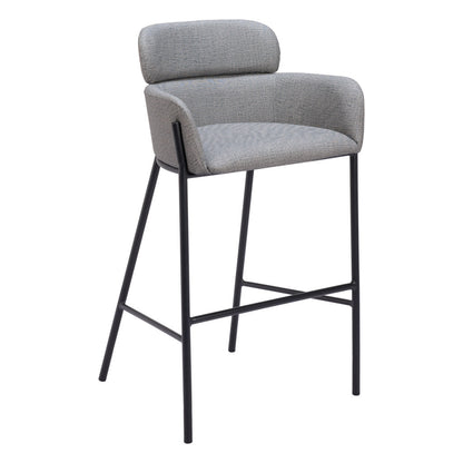 30" Slate Gray And Black Fabric And Steel Bar Height Bar Chair - Loft&Timber