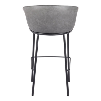 30" Gray And Black Faux Leather And Steel Bar Height Bar Chair - Loft&Timber