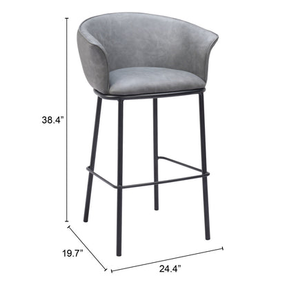 30" Gray And Black Faux Leather And Steel Bar Height Bar Chair - Loft&Timber