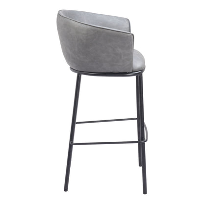 30" Gray And Black Faux Leather And Steel Bar Height Bar Chair - Loft&Timber