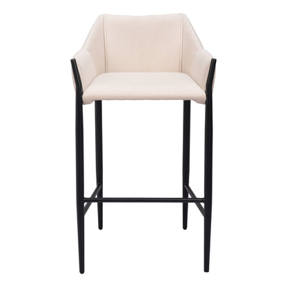 30" Beige And Black Fabric And Steel Bar Height Bar Chair - Loft&Timber