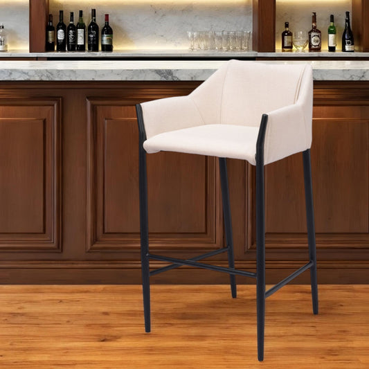 30" Beige And Black Fabric And Steel Bar Height Bar Chair - Loft&Timber