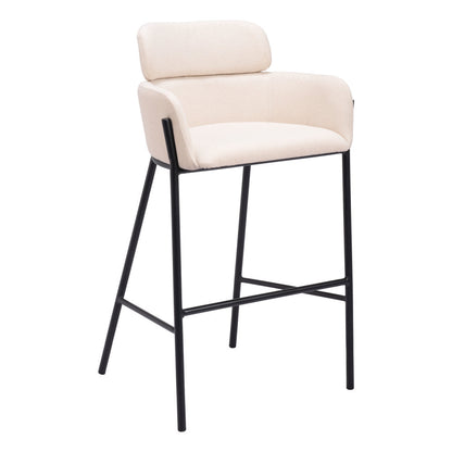 30" Beige And Black Fabric And Steel Bar Height Bar Chair - Loft&Timber
