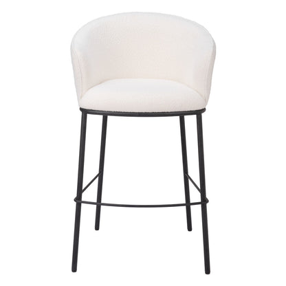 30" Ivory And Black Shearling And Steel Bar Height Bar Chair - Loft&Timber