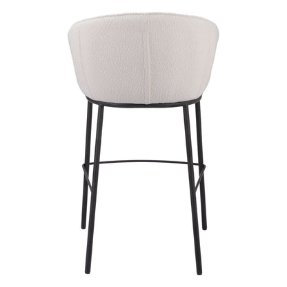 30" Ivory And Black Shearling And Steel Bar Height Bar Chair - Loft&Timber