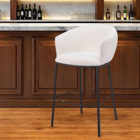 30" Ivory And Black Shearling And Steel Bar Height Bar Chair - Loft&Timber