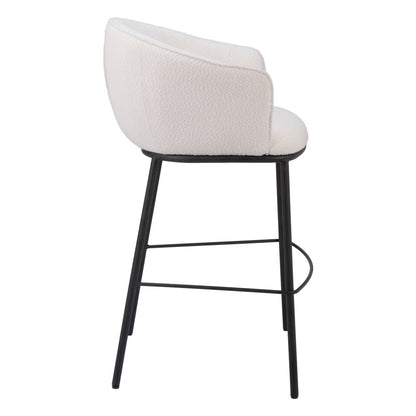 30" Ivory And Black Shearling And Steel Bar Height Bar Chair - Loft&Timber