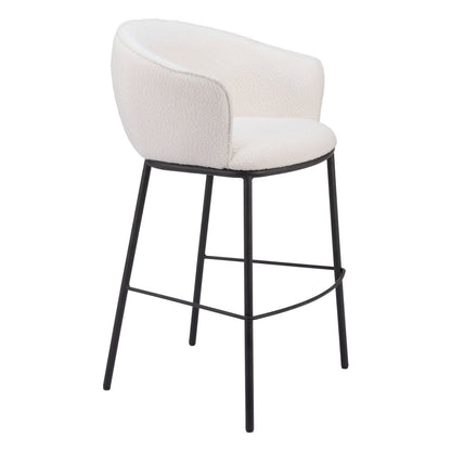 30" Ivory And Black Shearling And Steel Bar Height Bar Chair - Loft&Timber