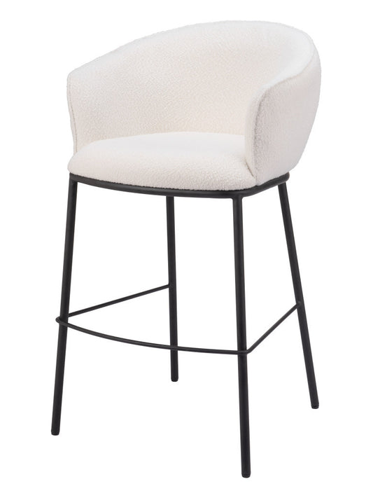 30" Ivory And Black Shearling And Steel Bar Height Bar Chair - Loft&Timber