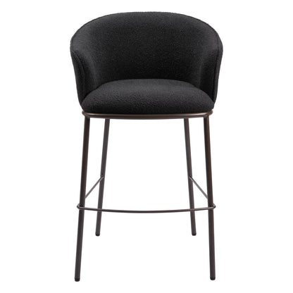 30" Black And Bronze Shearling And Steel Bar Height Bar Chair - Loft&Timber
