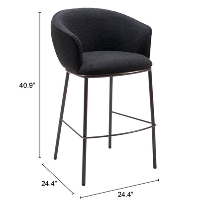 30" Black And Bronze Shearling And Steel Bar Height Bar Chair - Loft&Timber