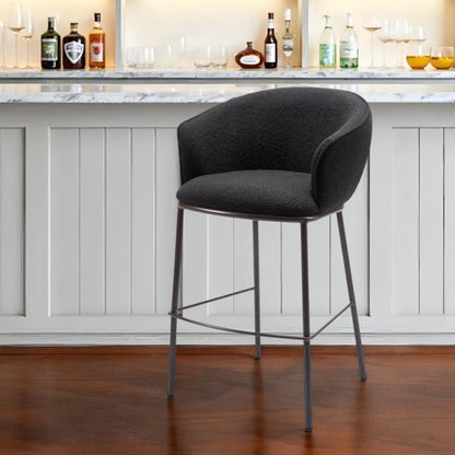 30" Black And Bronze Shearling And Steel Bar Height Bar Chair - Loft&Timber