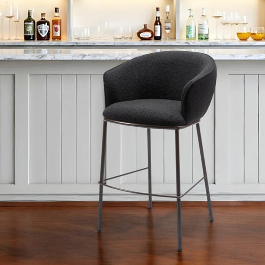 30" Black And Bronze Shearling And Steel Bar Height Bar Chair - Loft&Timber