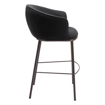 30" Black And Bronze Shearling And Steel Bar Height Bar Chair - Loft&Timber
