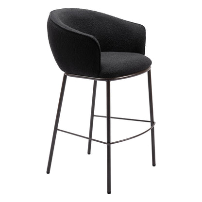 30" Black And Bronze Shearling And Steel Bar Height Bar Chair - Loft&Timber