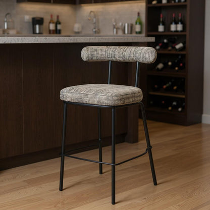 30" Green and Black Chenille and Steel Low Back Bar Height Bar Chair - Loft&Timber