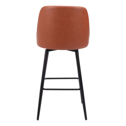 30" Brown And Black Faux Leather And Steel Bar Height Swivel Bar Chair - Loft&Timber