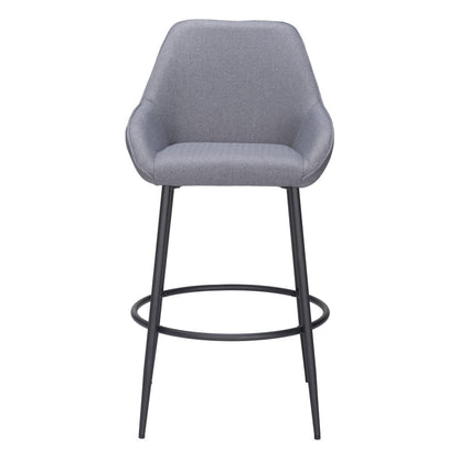 Set of Two 30" Gray And Black Fabric And Steel Bar Height Bar Chairs - Loft&Timber