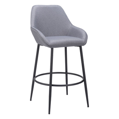 Set of Two 30" Gray And Black Fabric And Steel Bar Height Bar Chairs - Loft&Timber