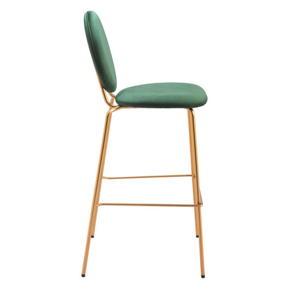 Set of Two 30" Green and Gold Velvet and Steel Bar Height Bar Chairs - Loft&Timber