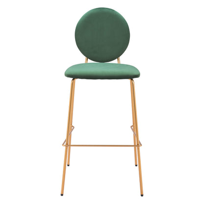 Set of Two 30" Green and Gold Velvet and Steel Bar Height Bar Chairs - Loft&Timber