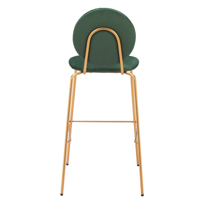 Set of Two 30" Green and Gold Velvet and Steel Bar Height Bar Chairs - Loft&Timber