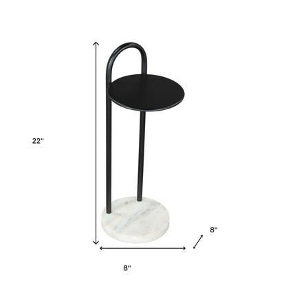 22" Black And White Iron And Marble Round C Table End Table - Loft&Timber