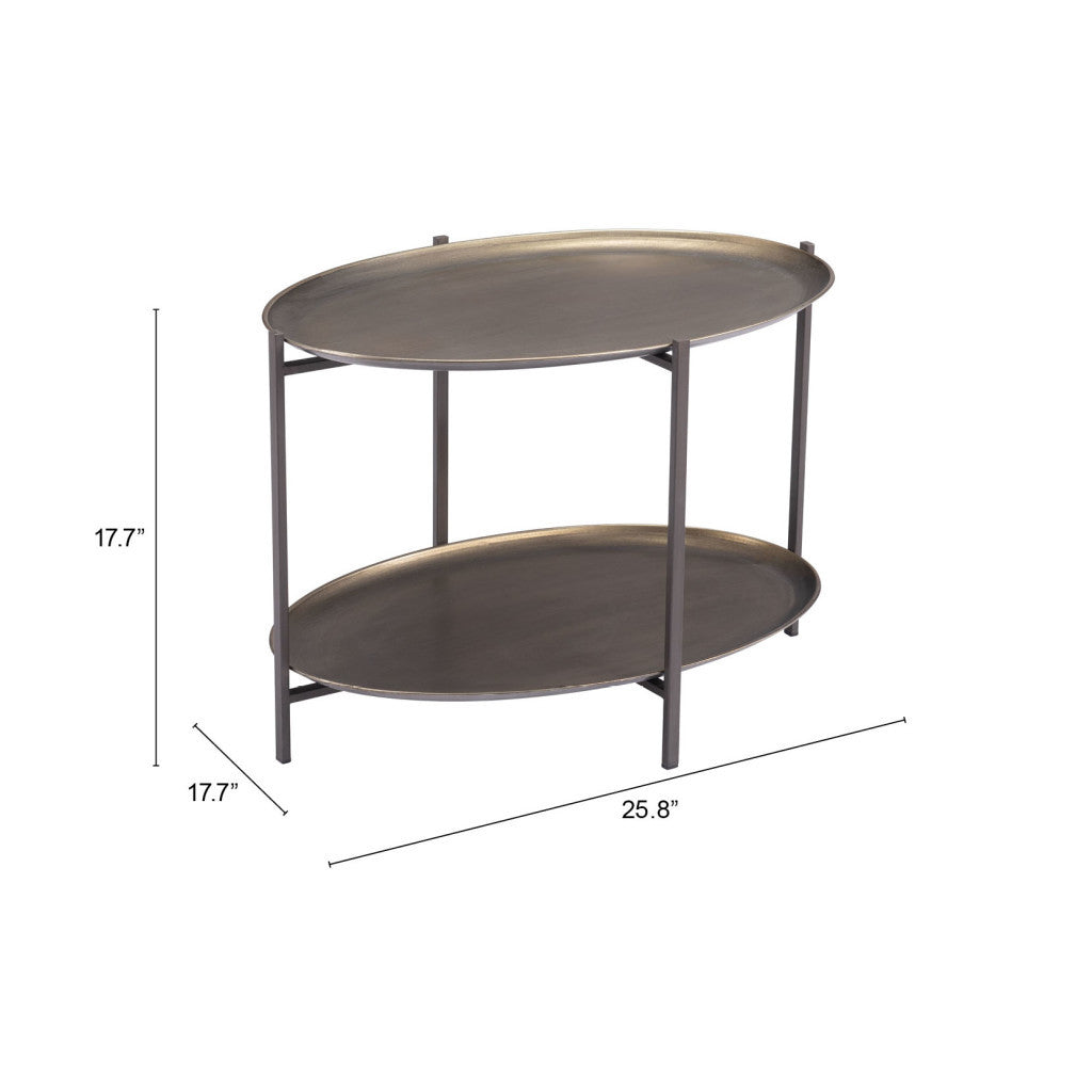 26" Antiqued Bronze and Black Steel Oval Two Tier Coffee Table - Loft&Timber