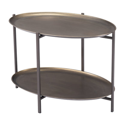 26" Antiqued Bronze and Black Steel Oval Two Tier Coffee Table - Loft&Timber