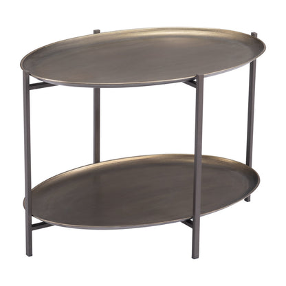 26" Antiqued Bronze and Black Steel Oval Two Tier Coffee Table - Loft&Timber
