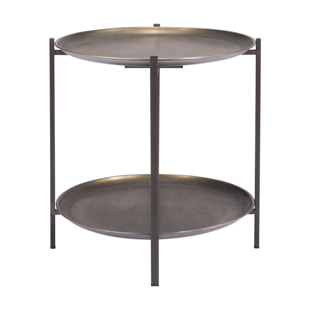 26" Antiqued Bronze and Black Steel Oval Two Tier Coffee Table - Loft&Timber