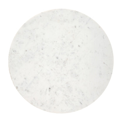 34" White and Natural Genuine Marble and Wood Round Drum Coffee Table - Loft&Timber