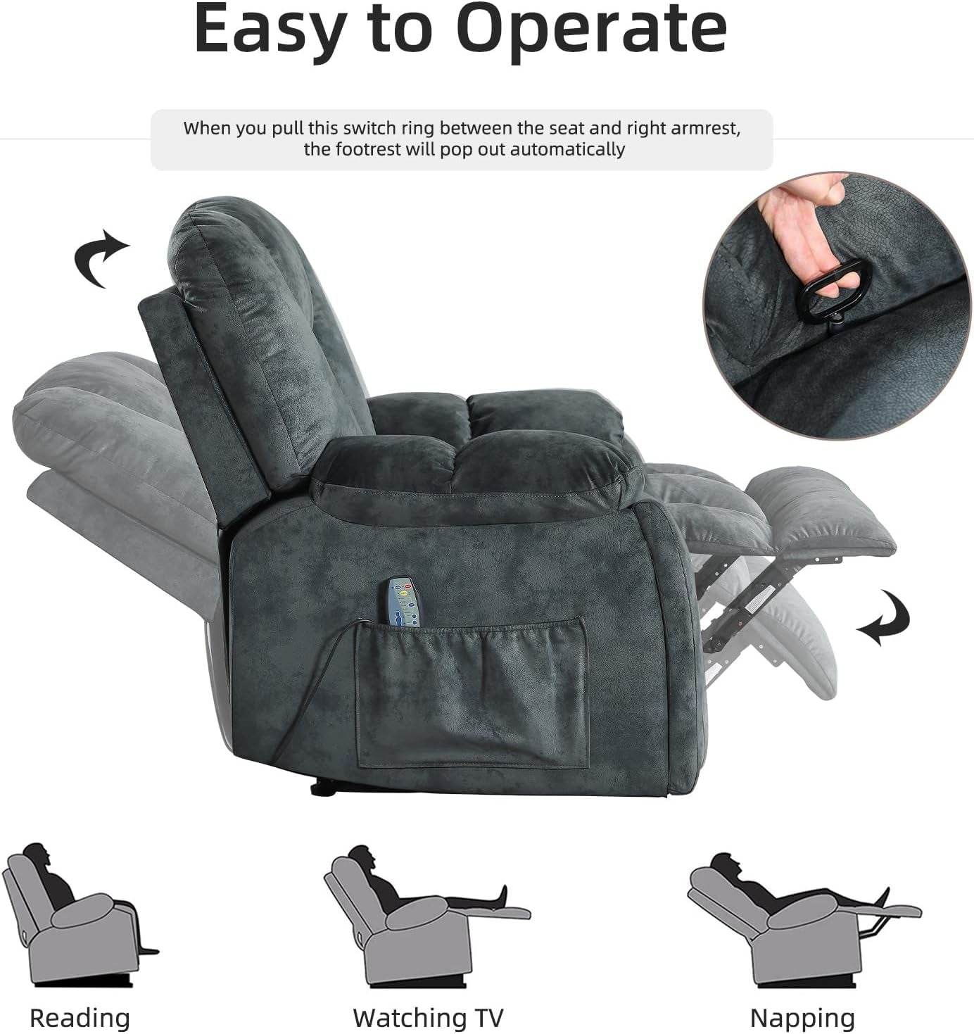 Reclining Living Room Set, Soft Fabric Manual 2 Piece Recliner Sofa Set, Included Recliner Chair with Massage and Heat and Loveseat Daul Recliner, Green Grey(Recliner+Loveseat) - Loft&Timber