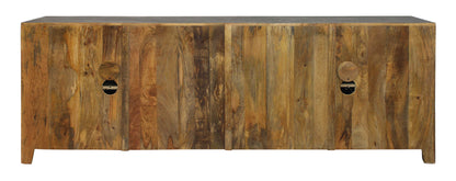 86" Dark Gray Carved Floral Distressed Solid Wood Enclosed Storage TV Stand-6