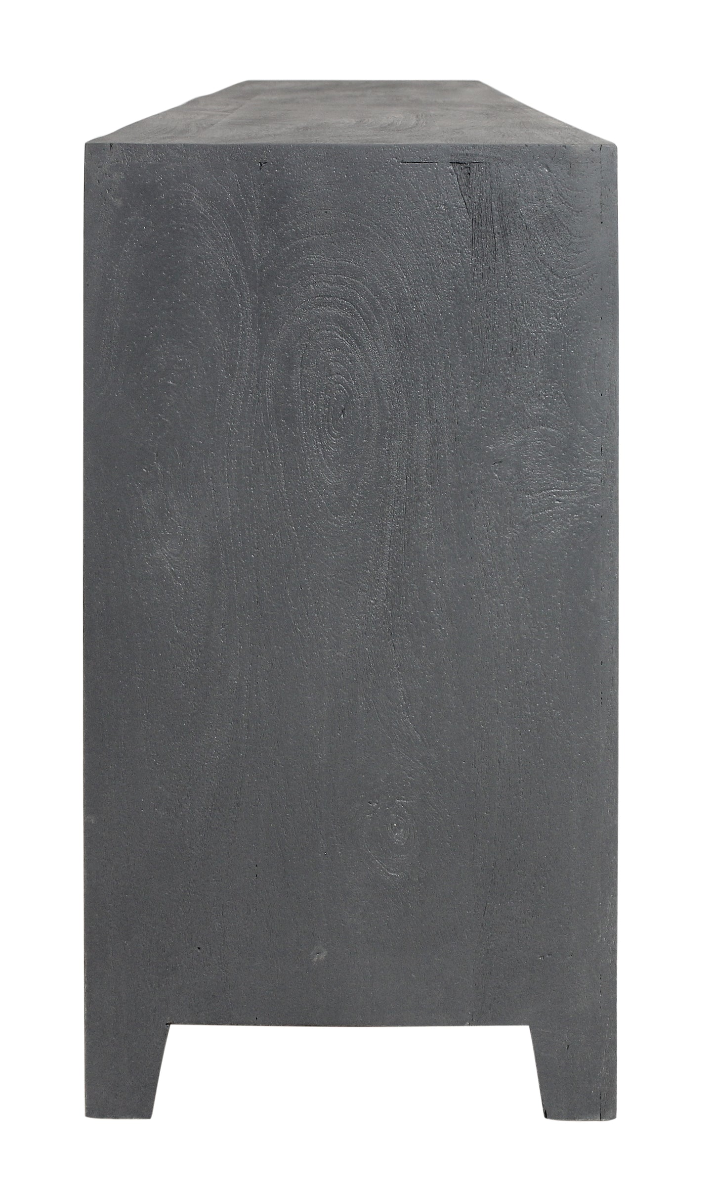 86" Dark Gray Carved Floral Distressed Solid Wood Enclosed Storage TV Stand-4