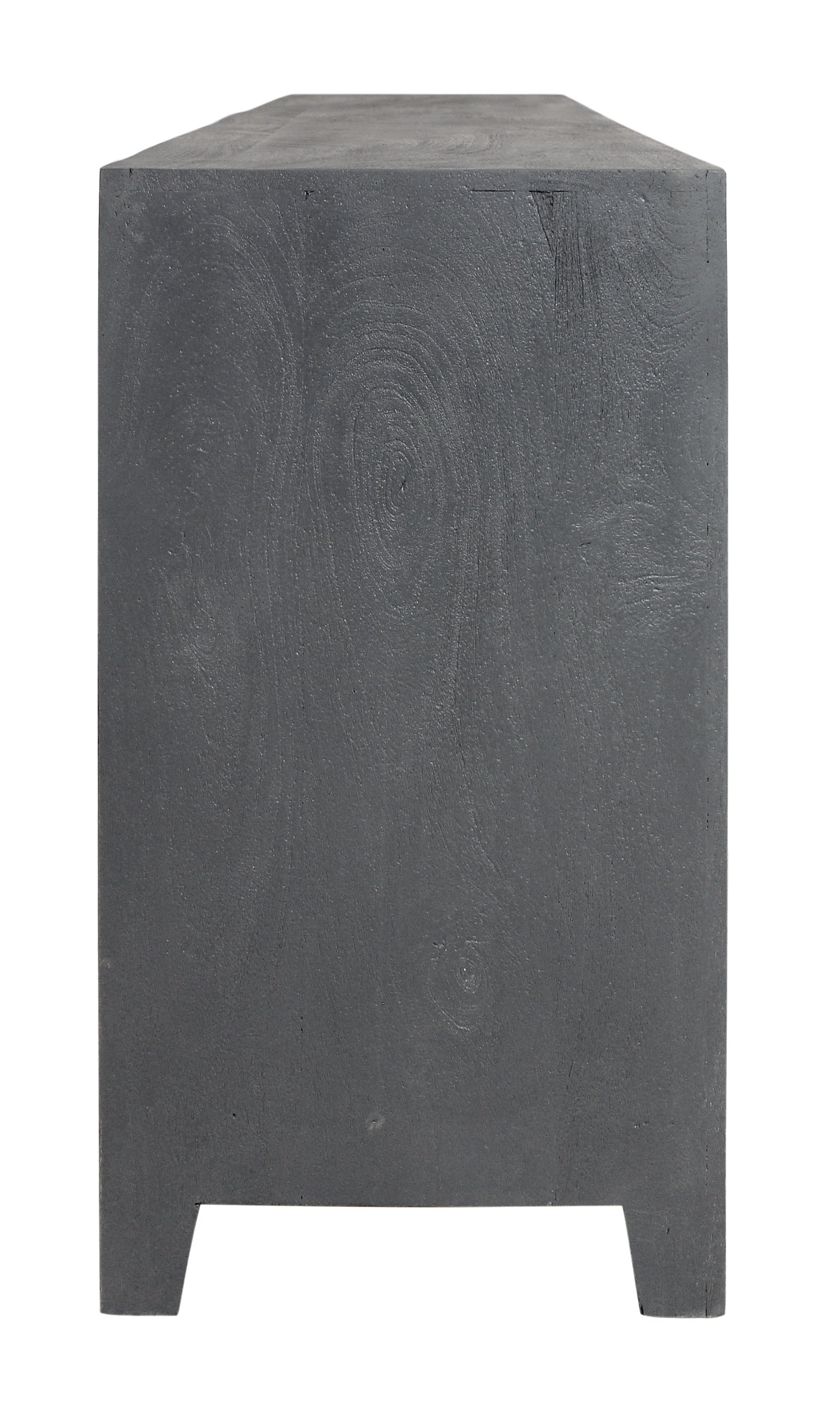 86" Dark Gray Carved Floral Distressed Solid Wood Enclosed Storage TV Stand-4