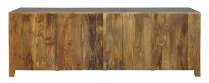 86" Dark Gray Carved Floral Distressed Solid Wood Enclosed Storage TV Stand-5