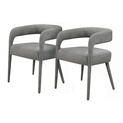 Set of Two Dark Gray Upholstered Linen Open Back Dining Side Chairs - Loft&Timber