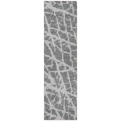 8' Runner Charcoal Abstract Washable Non Skid Indoor Outdoor Runner Rug - Loft&Timber