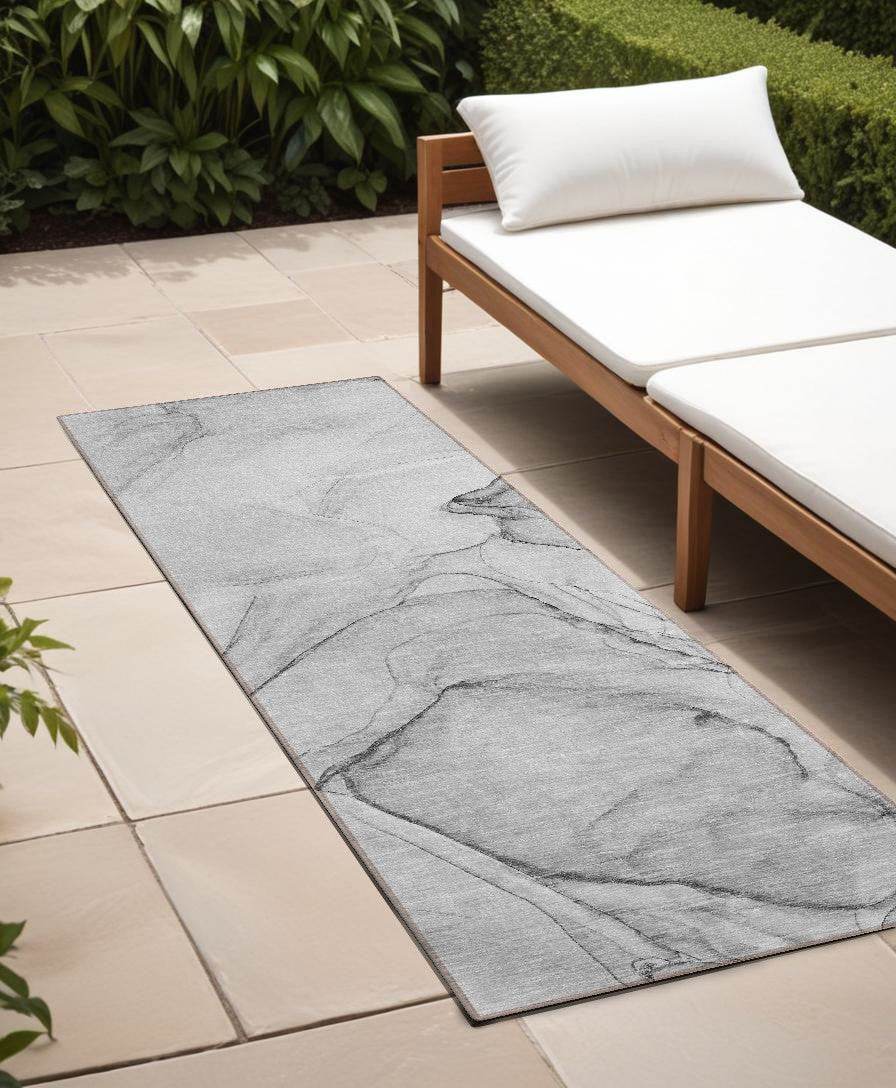 8' Runner Gray Abstract Washable Non Skid Indoor Outdoor Runner Rug - Loft&Timber