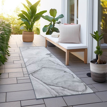 8' Runner Gray Abstract Washable Non Skid Indoor Outdoor Runner Rug - Loft&Timber