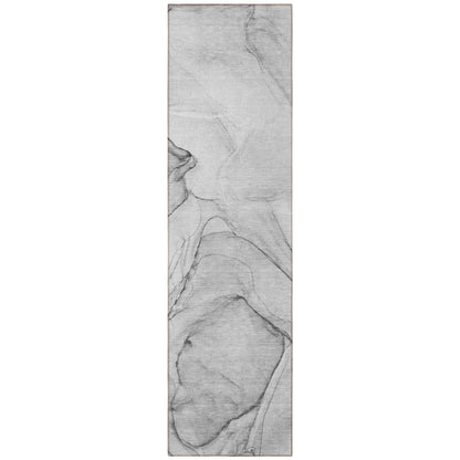 8' Runner Gray Abstract Washable Non Skid Indoor Outdoor Runner Rug - Loft&Timber