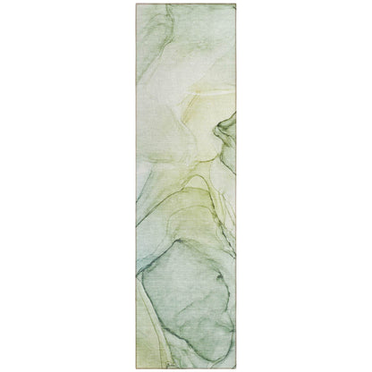 8' Runner Green Abstract Washable Non Skid Indoor Outdoor Runner Rug - Loft&Timber