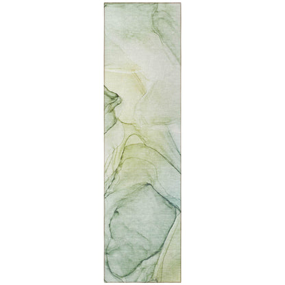 8' Runner Green Abstract Washable Non Skid Indoor Outdoor Runner Rug - Loft&Timber