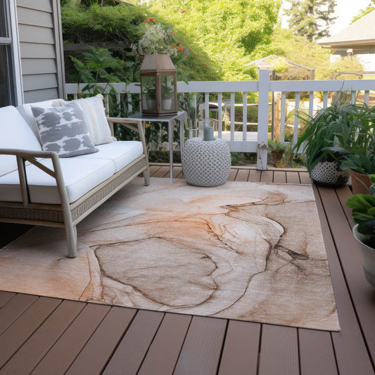 3' X 5' Gray and Orange Abstract Washable Non Skid Indoor Outdoor Area Rug - Loft&Timber