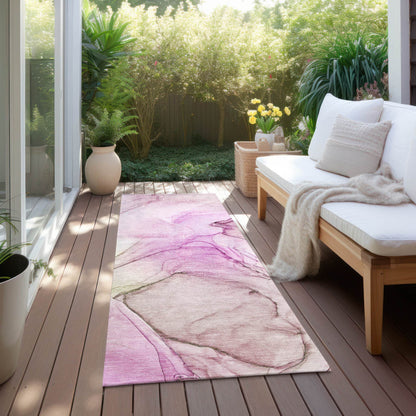 8' Runner Pink Abstract Washable Non Skid Indoor Outdoor Runner Rug - Loft&Timber