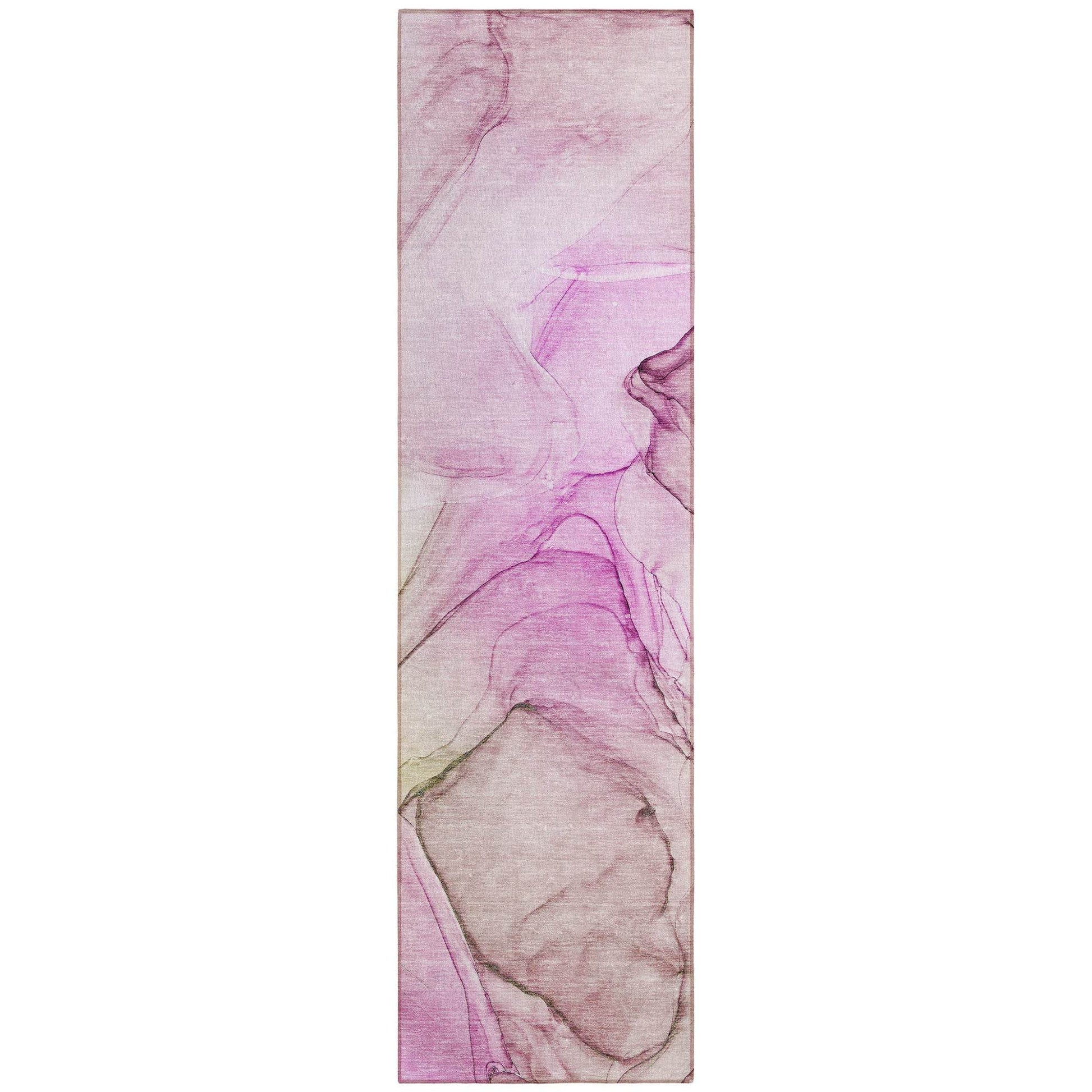 8' Runner Pink Abstract Washable Non Skid Indoor Outdoor Runner Rug - Loft&Timber