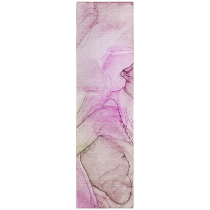 8' Runner Pink Abstract Washable Non Skid Indoor Outdoor Runner Rug - Loft&Timber